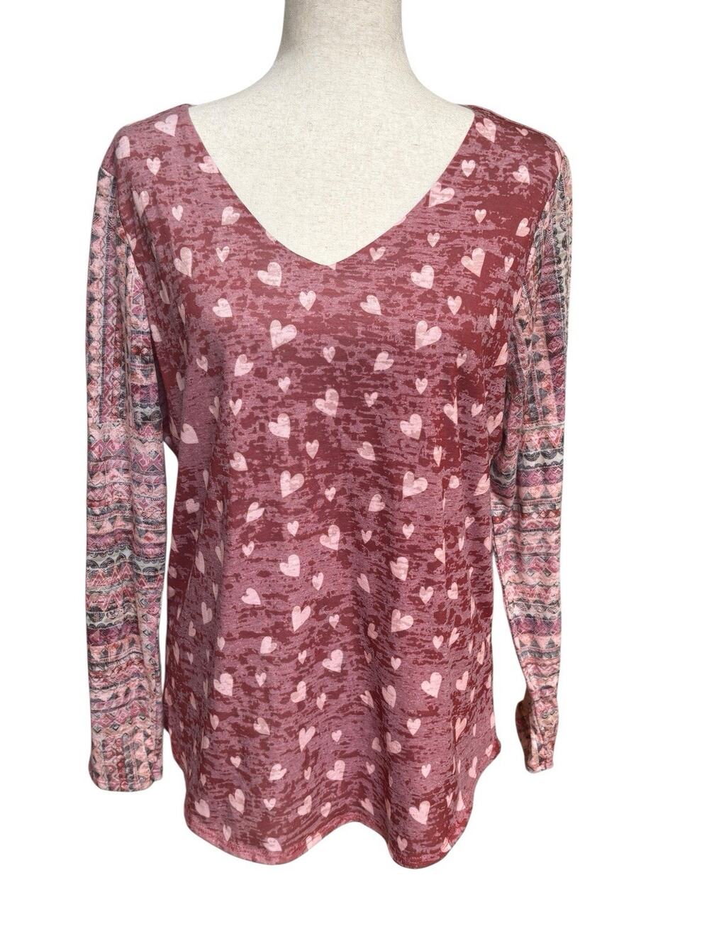 Coldwater Creek Women's Size M Heart Print Knit Top Lined
